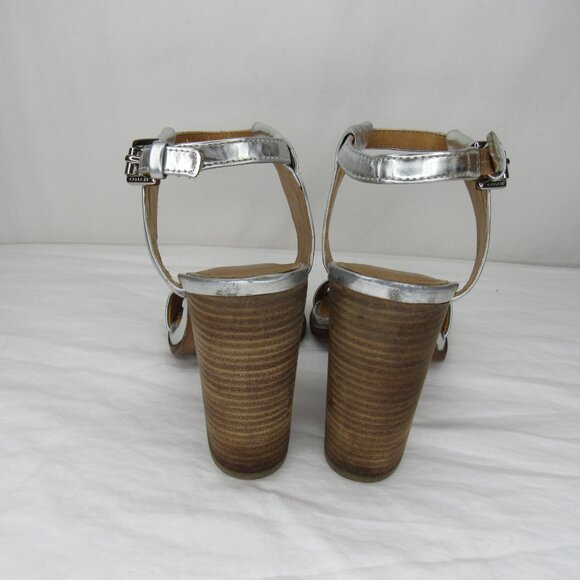 Coach LEXEY Metallic Silver Stacked Heels 4.5" Women's 8.5 - Picture 4 of 10